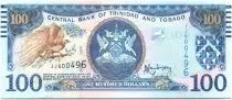 Trinidad e Tobago 100 Dollars Bird - Twin towered modern bank building, iol rig