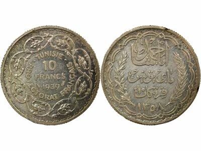 Tunisia French Protectorate, Ahmad II - 10 Silver Francs - 1939 Paris