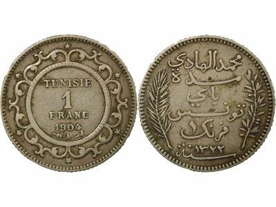 Tunisia French Protectorate, Muhammad IV - Silver Franc - 1904 A Paris