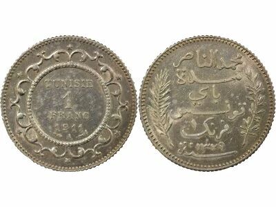 Tunisia French Protectorate, Muhammad V - Silver Franc - 1911 A Paris