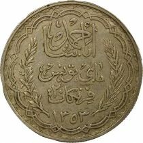 Tunisie Prot. Fran&ccedil;ais, Ahmad Pasha - 20 Francs Argent - 1353 AH Paris