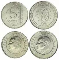 T&uuml;rkei Set of 2 coins : 5 and 10 Kurush Ataturk - 2018 - UNC