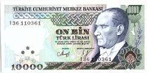 Turkey 10000 Lira, Président  Ataturk - Minar sinar- 1989 - P. 200