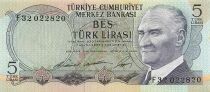 Turkey 5 Lira - Atat&uuml;rk - ND (1968) - P.179