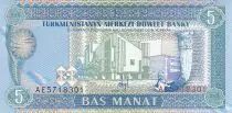 Turkmenist�n 5 Manat - Edificio modero - Monumento - 1993