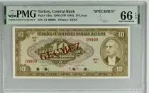Turquia 10 Lira 1948 - Pres. L. Inonu - 1948 - Specimen - PMG 66 EPQ