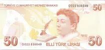 Turquia 50 Yeni Turk Lirasi - Pdt Ataturk - Fatma Aliye - 2009 (2020-2021) - P.NEW