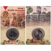 Turquie 1 Lirasi - Coincard - 100ème anniversaire du titre de vétéran attribué à Antep - Bimétallique