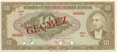 Turquie 10 Lira Pdt L. Inonu - 1948