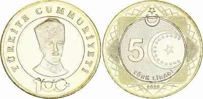 Turquie 5 Lira - 100e anniversaire de la R�publique de Turquie - 2023