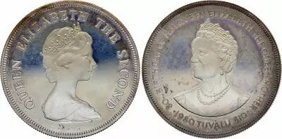 Tuvalu 10 Dollars, Queen mother - 1980 - Silver