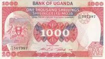 Uganda 1000 Shillings Emblemas - Edificio - 1986