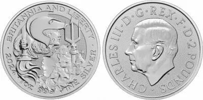 United Kingdom  2 Pounds Britannia and Liberty -  Charles III crowned - 1 Ounce Silver 2024