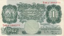 United Kingdom 1 Pound Britannia - Serial T06J - Sign L.K. Obrien - 1955