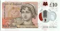 United Kingdom 10 Pounds Elizabeth II - Jane Austen - Polymer - 2016 (2020)  - P.395b