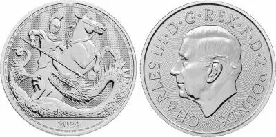 United Kingdom 2 Pounds - Charles III - St George and the Dragon - 1 Ounce Silver 2024