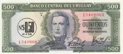 Uruguay 0.5 Nuevos Pesos on 500 Pesos Jose Gervasio Artigas- 1975 - Serial A