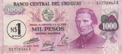 Uruguay 1 Nuevos Pesos sur 1000 Pesos - Jose Gervasio Artigas - 1975 - S�rie A