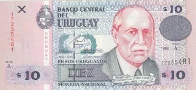 Uruguay 10 Pesos - Eduardo Acevedo Vasquez - B�timent de la facult� d\'agronomie - 1998 - S�rie A