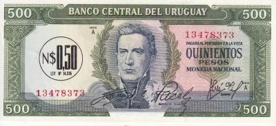 Uruguay 500 Pesos - 1975 -  Surcharg� N$ 0,50 - S�rie A