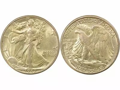 USA 1/2 Silver Dollar, Walking Liberty - 1942 Philadelphia
