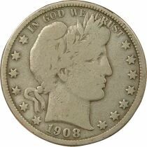 USA 1/2S Silver Dollar, Barber - 1908 Philadelphia