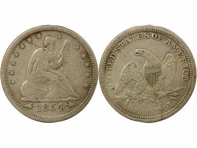 USA 1/4 Dollar Argent, Libert� Assise, Fl�ches - 1854 Philadelphie