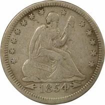 USA 1/4 Dollar Argent, Libert&eacute; Assise, Fl&egrave;ches - 1854 Philadelphie