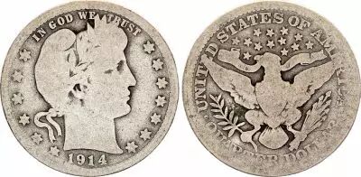 USA 1/4 Dollar Barber Quater 1914 - Silver