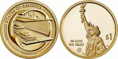 USA 1 Dollar Chesapeake Bay Tunnel - Virginia - Innovation 2021 D Denver