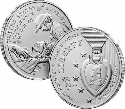 USA 1 Dollar National Purple Heart - West Point W - Uncirculated 2022 Silver