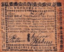 USA 250 Dollars - FAUX - Colonie de Virginie - 1781