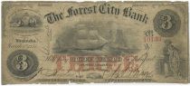 USA 3 Dollars, The Forest City Bank - Winconsin  - 1857 - G to F