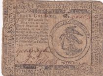 USA 3 Dollars Continental Colonial Currency - Philadelphia - 17-02-1776