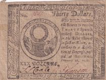USA 30 Dollars Continental Colonial Currency - Baltimore - 26-09-1778