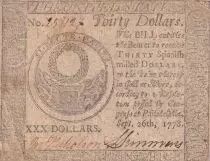 USA 30 Dollars Continental Colonial Currency - Philadelphia - 26-09-1778