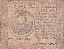 USA 30 Dollars Continental Colonial Currency - Philadelphie - 26-09-1778