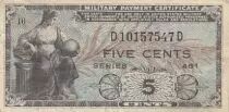 USA 5 cents - Billet militaire - Series 481 - Num&eacute;ro 10 - 1951