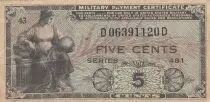 USA 5 cents - Military banknote - Series 481 - Num&eacute;ro 43 - 1951