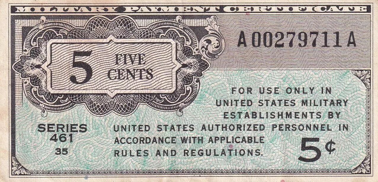 Billet USA 5 Cents Military Certificate ND (1946) Série 461 P.M1