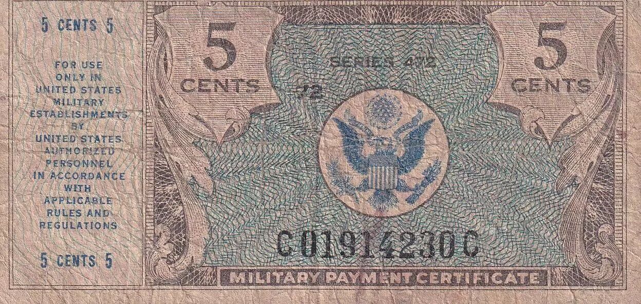 Billet USA 5 Cents Military Certificate ND (1948) Série 472 P.M15