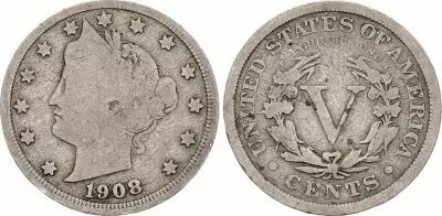 USA 5 Cents Liberty - 1908 - With \ Cents\ 
