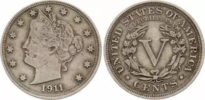 USA 5 Cents Liberty - 1911 - With \ Cents\ 