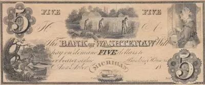 USA 5 Dollars - Bank of Washtenaw - Michigan - Remainder - 1835