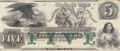 USA 5 Dollars - The New England Commercial Bank - Newport - Remainder - 1860