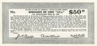 USA 50 Dollars - New Jersey - Lodi - Tax Anticipation Note