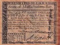 USA 8 Dollars - Counterfeit - Massachusetts - 1780