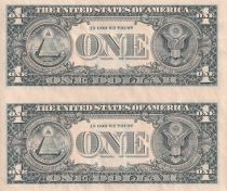 USA Planche non découpée de 2 billets de 1 Dollar - George Washington - 1988 A - Lettre A
