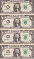 USA Planche non découpée de 4 billets de 1 Dollar - George Washington - 1985 - Lettre B