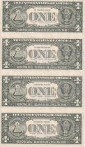 USA Planche non découpée de 4 billets de 1 Dollar - George Washington - 1985 - Lettre B